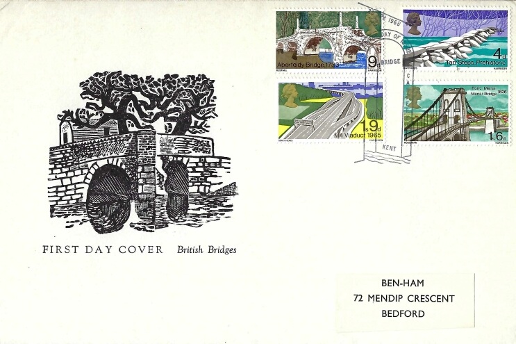 1968 British Bridges, Benham Engraved FDC, First Day of Issue Bridge Kent H/S
